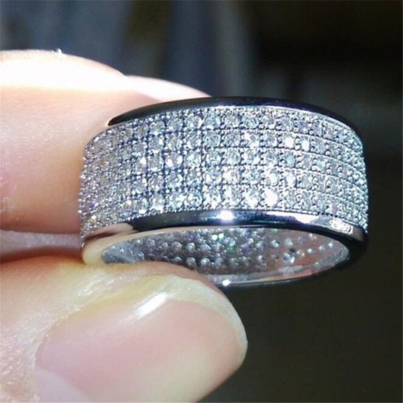 Size 5-10 Sparkling Wedding Rings Luxury Jewelry 10KT White Gold Fill Pave Sapphire CZ Diamond Gemstones Eternity Party Women Engagement Finger Ring G