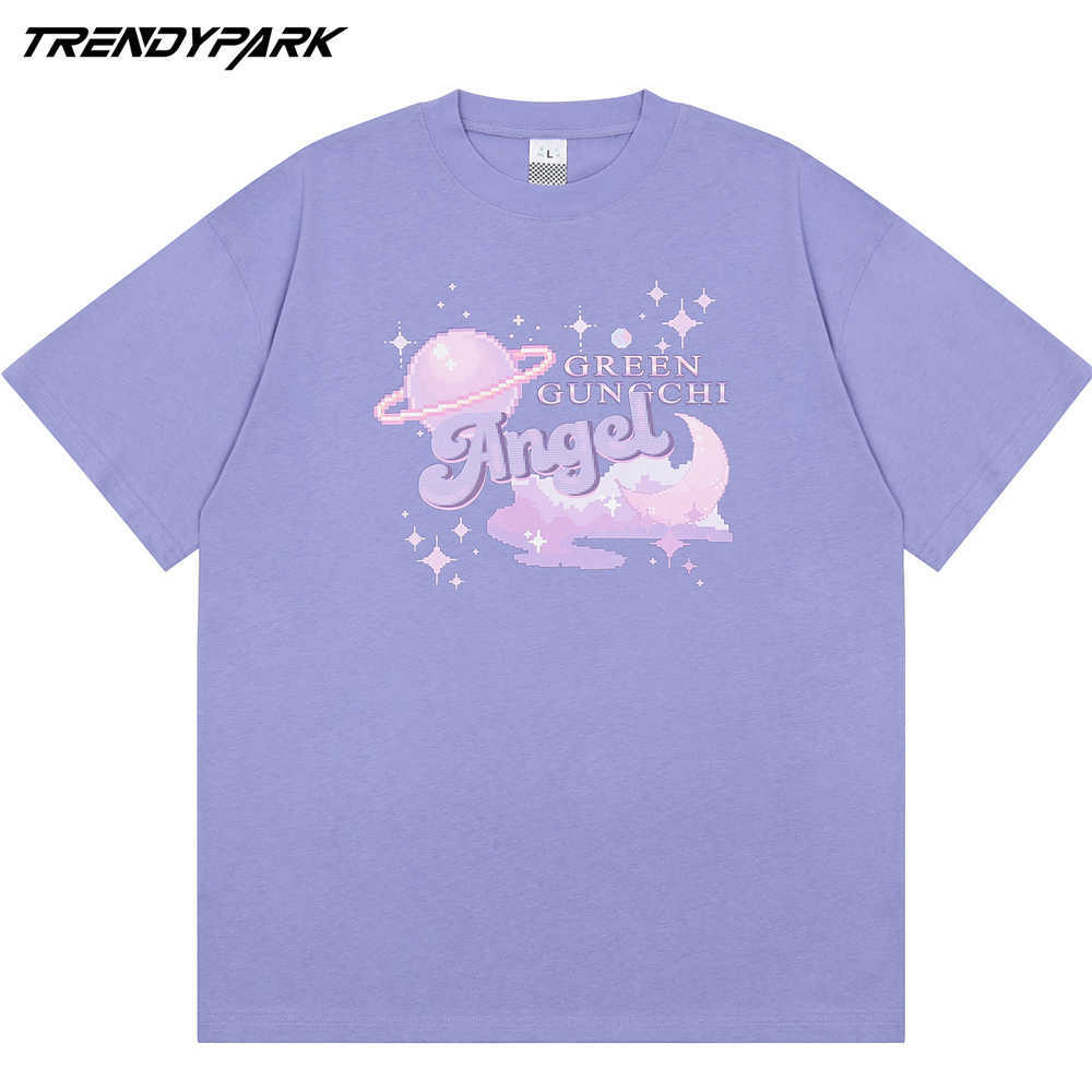 Men Oversize T Shirt Hip Hop Streetwear Universe Painting Angels Print Tshirt Harajuku Cotton Casual Short Sleeve T-Shirt Tops 210601