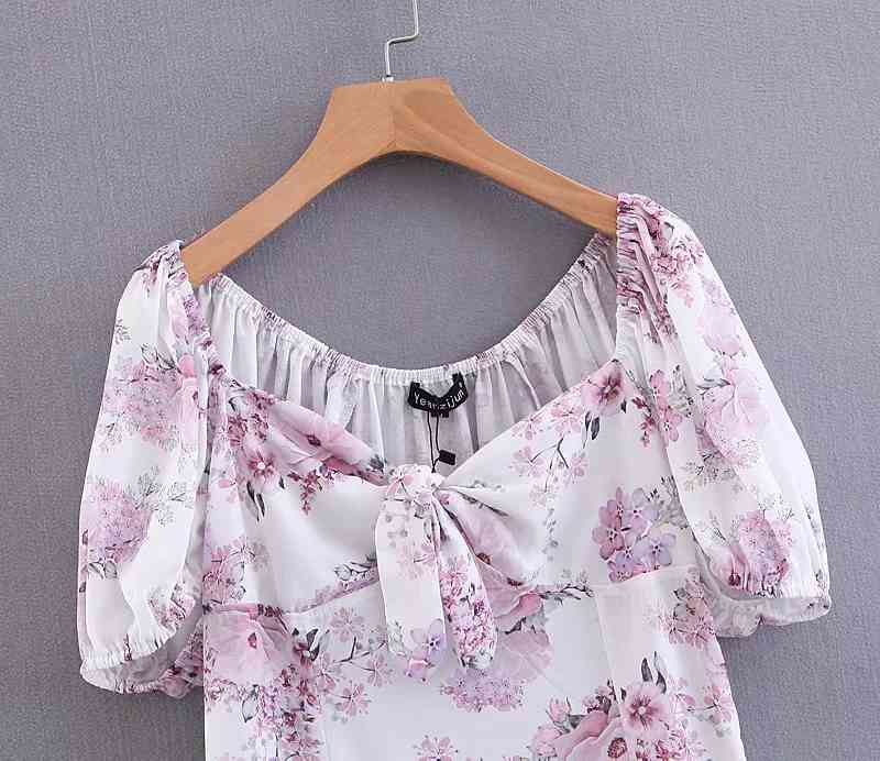 women Summer dress elegan vintage floral beach Sexy short sleeve chiffon party korean clothes mini vestidos 210521