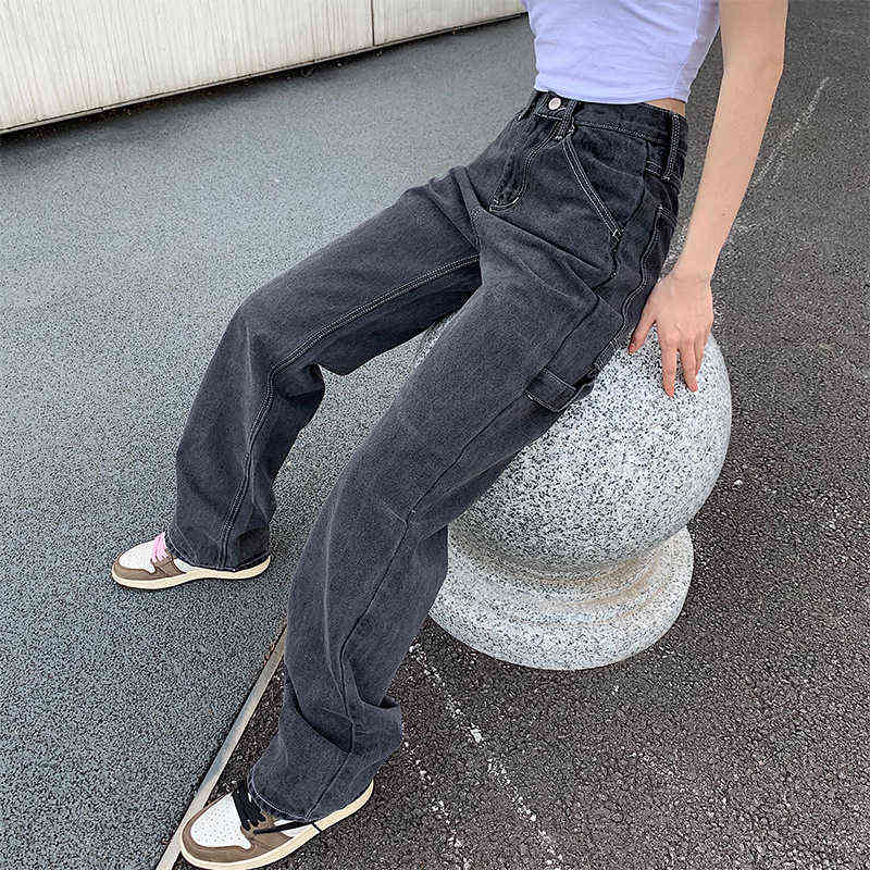 High Waist Pants Jeans for Women Loose Wide Leg Jean Streetwear Woman Denim Casual Straight Distressed Solid 5XL 211129