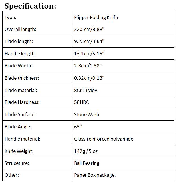 High Quality Flipper Folding Knife 8Cr13Mov Stone Wash Tanto Point Blade Glass-reinforced polyamide Handle Ball Bearing Folder Knives