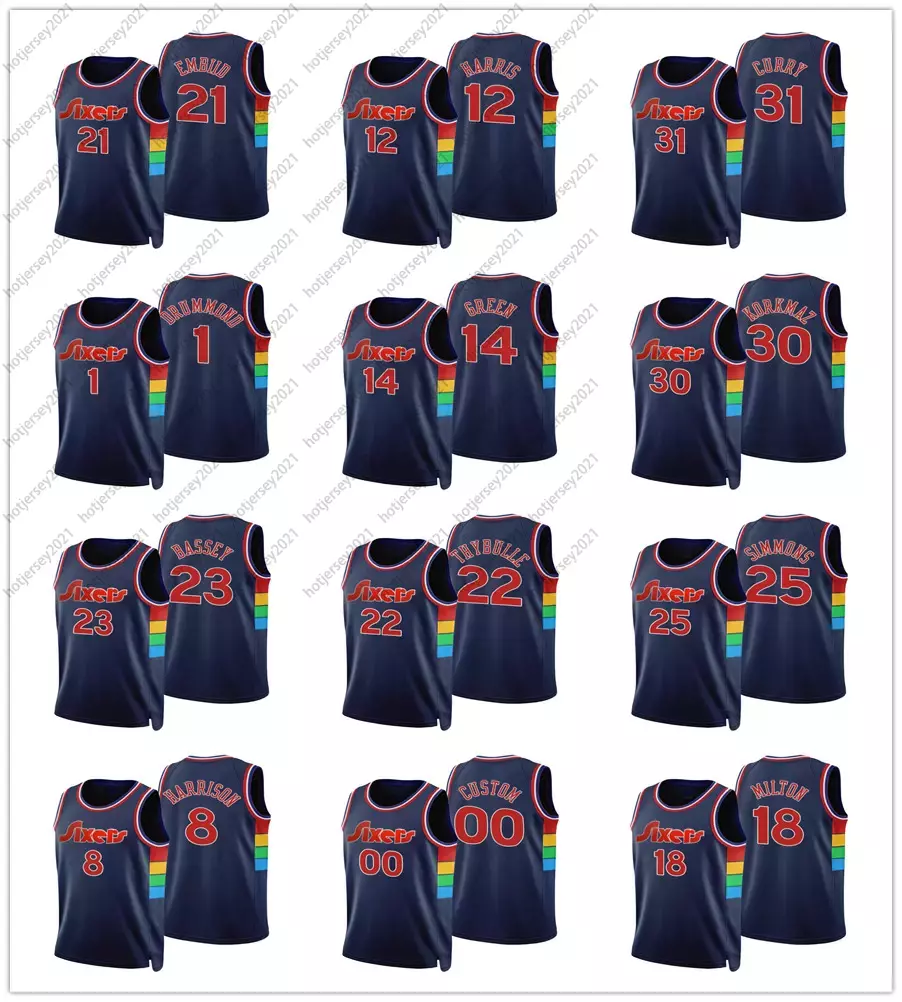 2021-22 City 75th Navy Jerseys Basketball Tobias 12 Harris Joel 21 Embiid Danny Green Seth Curry Tyrese Maxey Matisse Thybulle Andre Drummon, Black;red
2021-22 City 75th Navy Jerseys Basketball Tobias 12 Harris Joel 21 Embiid Danny Green Seth Curry Tyrese Maxey Matisse Thybulle Andre Drummon, Black;red