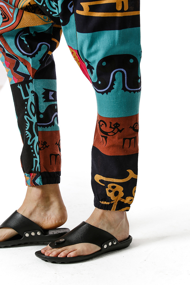 Men's Hip Hop Baggy Harem Low Crotch Pants African Pattern Print Genie Hippie Pants Cotton Casual Harajuku Joggers Sweatpants 210522