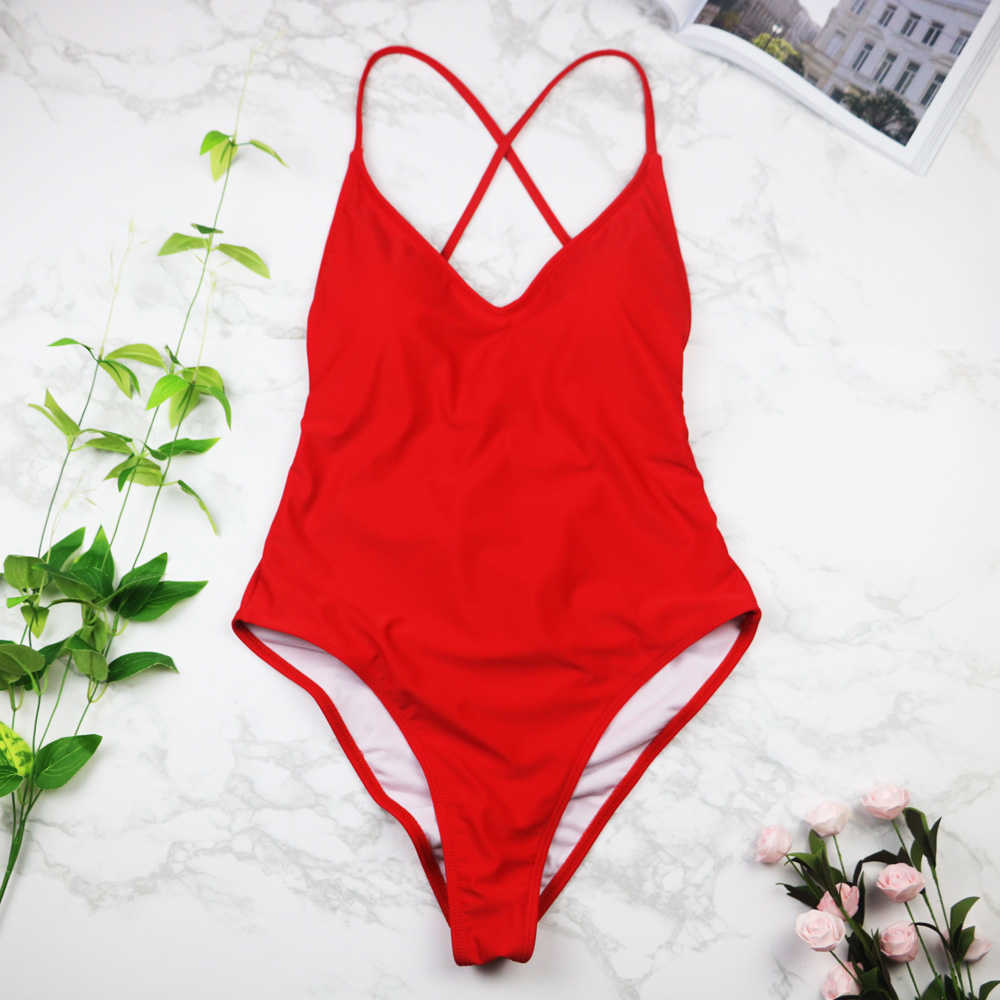 women Swimwear Sexy high cut swimsuit Backless swim Black White Red thong Bathing female Monokini 2741 210625