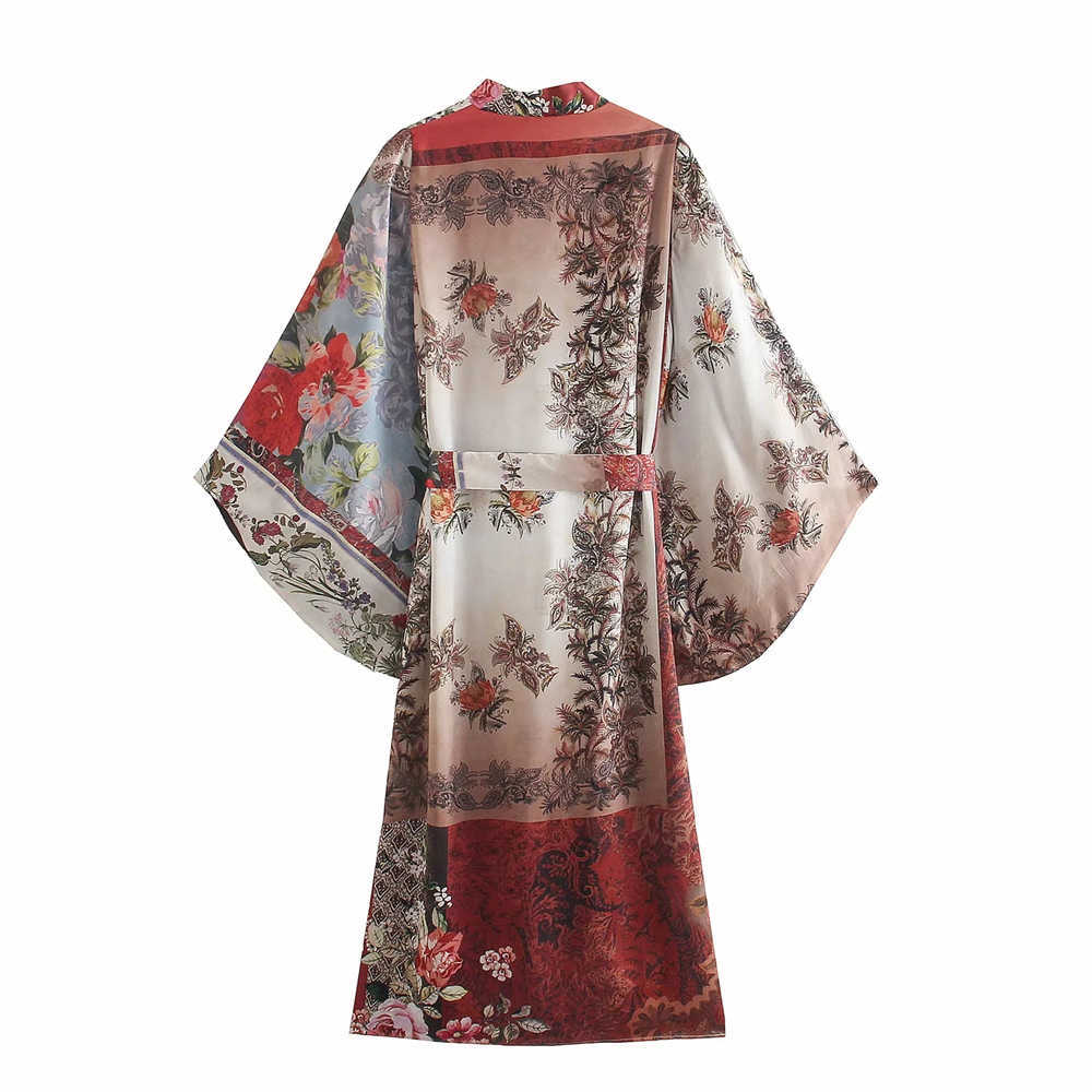 Autumn Casual Retro All-match Jacket Slim Printed Jacket Fashion Double-Breasted Long Sleeved Women Coat Shawl Tops With Belt 211007