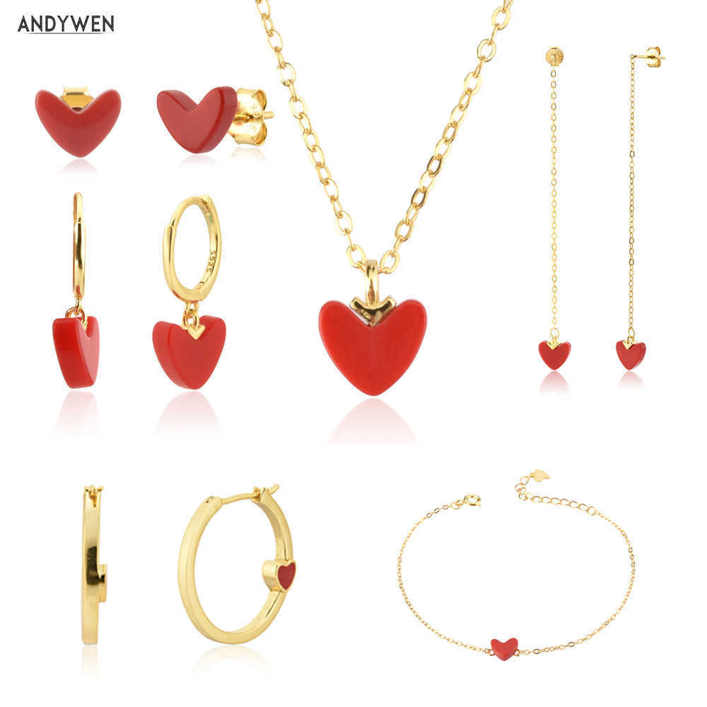 ANDYWEN 925 Sterling Silver Gold Red Heart Love Stud Earring Drop Piercing Hoops Bracelet Choker Chain Necklace Jewelry Set Gift 210608, White
ANDYWEN 925 Sterling Silver Gold Red Heart Love Stud Earring Drop Piercing Hoops Bracelet Choker Chain Necklace Jewelry Set Gift 210608, White
