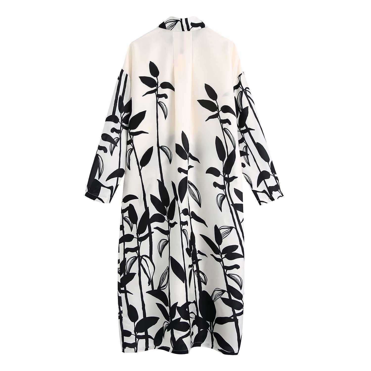 Women Printed Loose Dress Long Sleeves elegant Casual Fashion Chic Lady Woman Summer Midi Dress 210709