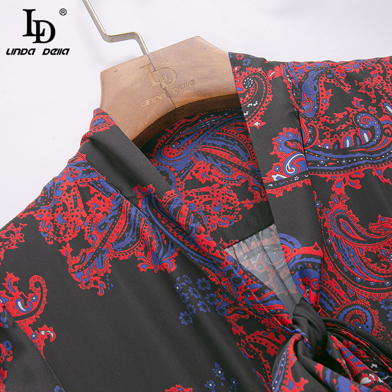 Fashion Runway Designer Summer Party Dress Women Flare Sleeve Elastic waist Floral print Vintage Midi 210522