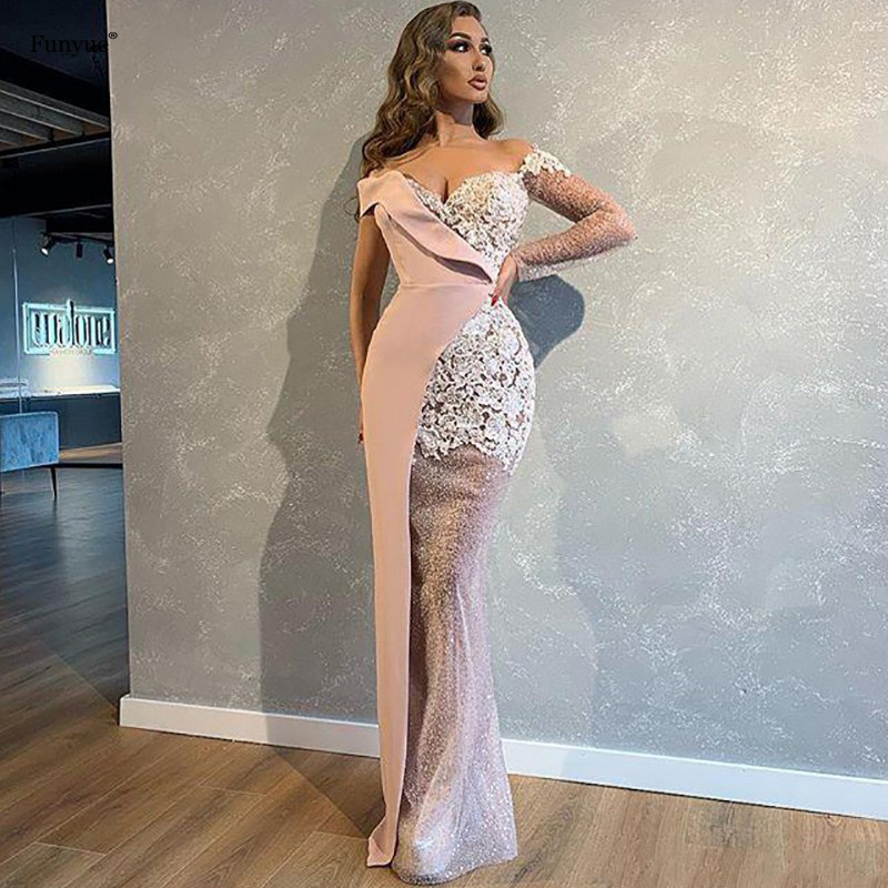Sexy Mermaid Evening Dresses With Off-shouder Strapless Applique race Formal Party Prom Dress For Arabic Women Vestidos De Novia