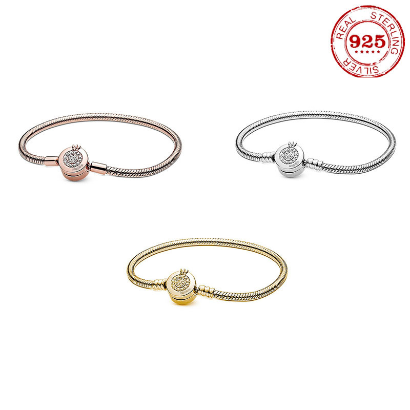 925 sterling silver inlaid round crown pendant small bracelet DIY jewelry making original Pandora, Golden;silver
925 sterling silver inlaid round crown pendant small bracelet DIY jewelry making original Pandora, Golden;silver
