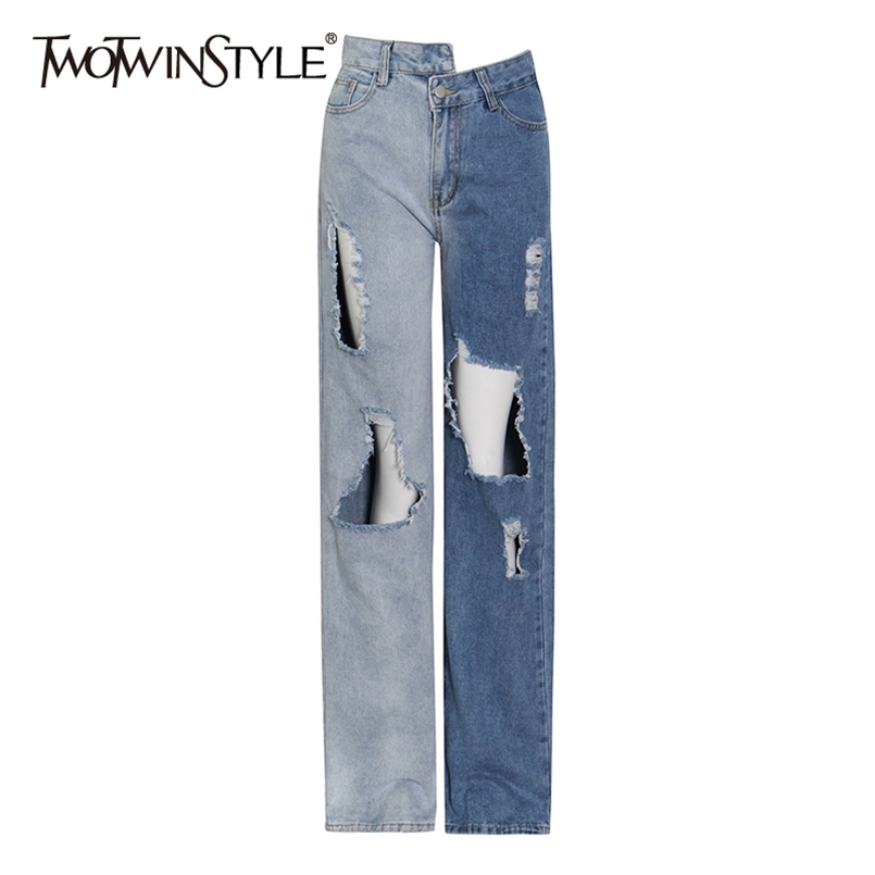 Hit Color Irregular Denim Trousers For Women High Waist Hollow Out Straight Jean Female Spring Fashion Clothes 210521, Blue
Hit Color Irregular Denim Trousers For Women High Waist Hollow Out Straight Jean Female Spring Fashion Clothes 210521, Blue
