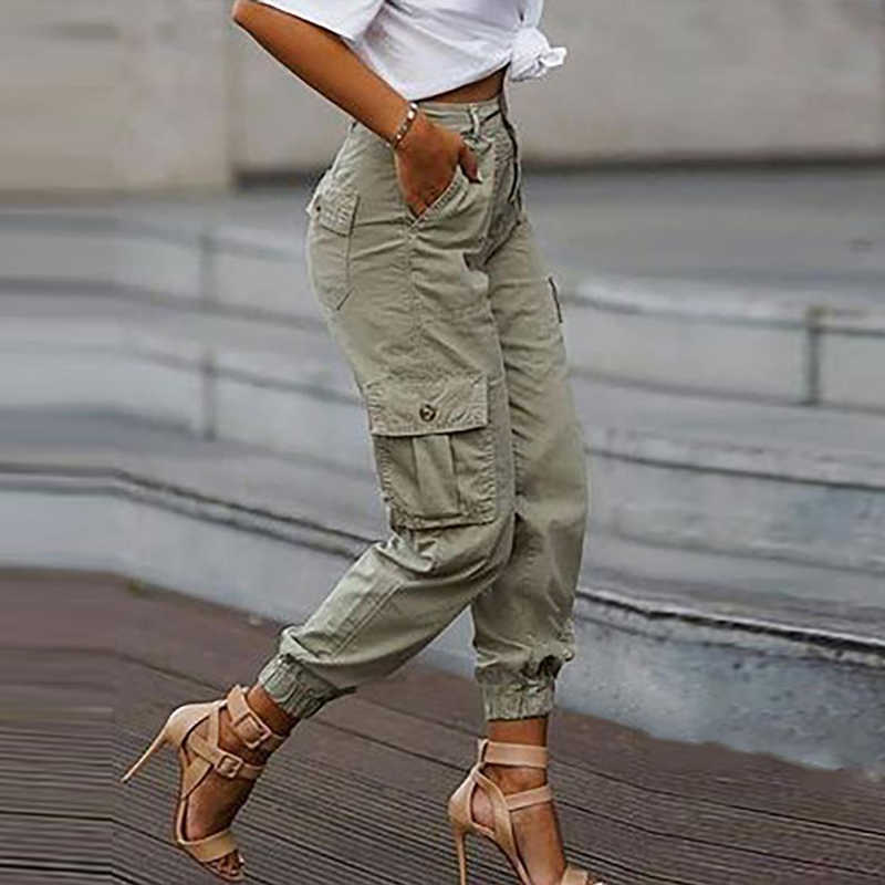 Yskkt Cargo Pants Women High Waist Spring Autumn Pocket Slim Sweatpants Fashion Streetwear Long Overalls Pant Elastics Trousers 211006