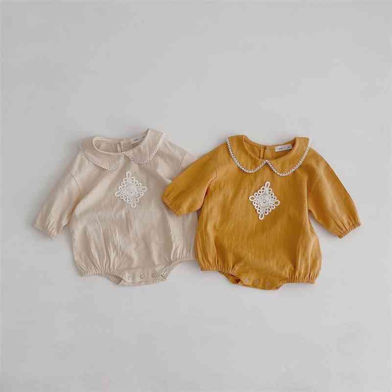 Spring Autumn baby girls pure cotton lace flower bodysuits 0-2 years infants long sleeve doll collar coveralls 210708, Beige
Spring Autumn baby girls pure cotton lace flower bodysuits 0-2 years infants long sleeve doll collar coveralls 210708, Beige