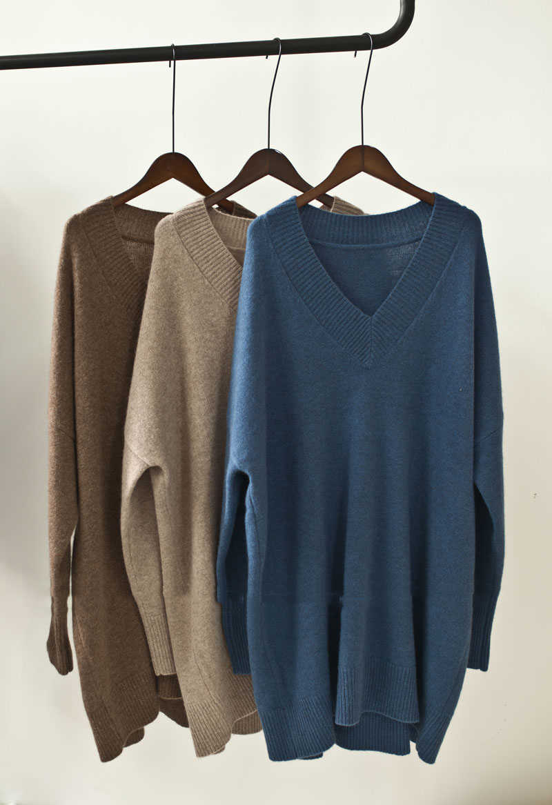 SHIJIA autumn Long sweater female V-neck oversized Loose brown knitted jumper woman pullovers femme winter streetwear tops 210918