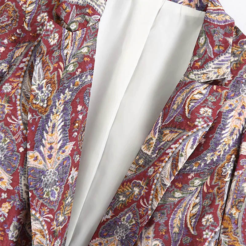 Vintage Long Sleeve Printed Blazer Women Office Wear Pockets Outwear Top Notched Collar Fashion Jacket Coats 210515