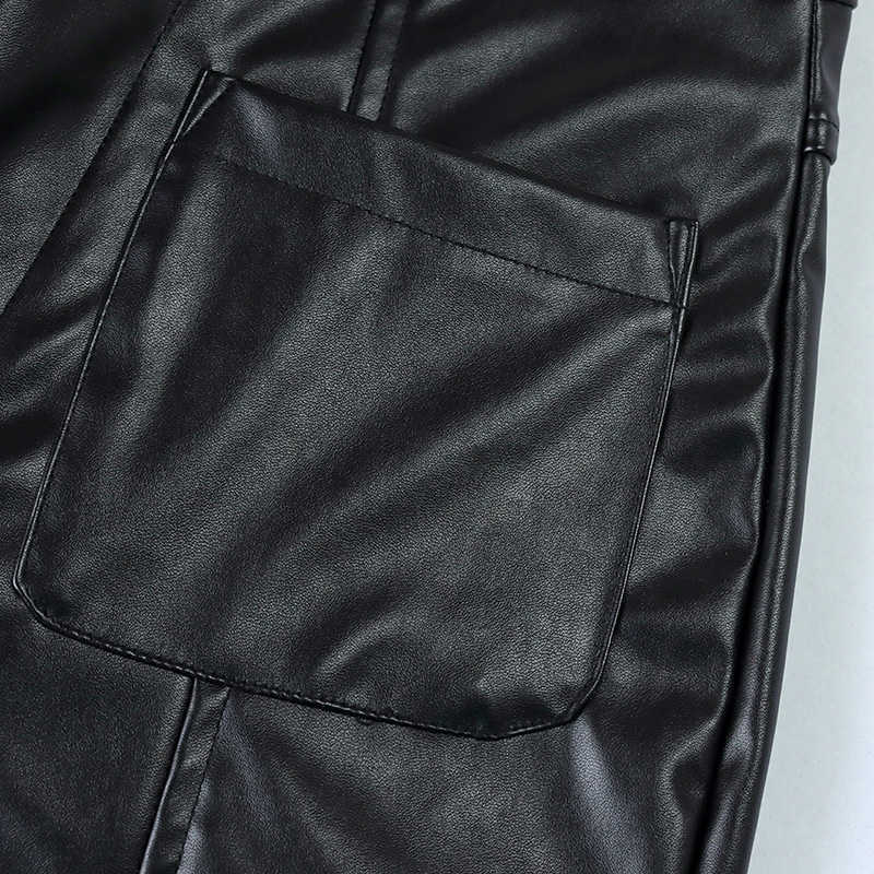 DEAT Spring Arrivals Solid Color High Waist Pocket Decoration Fashion Women Buttocks Wide Leg PU Leather Pants MZ887 210709