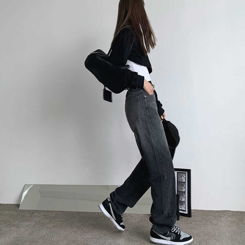 Vintage Jeans For Women Woman Long Trousers Female Loose Streetwear chic high waist Grey High Waist Boyfriend 210922