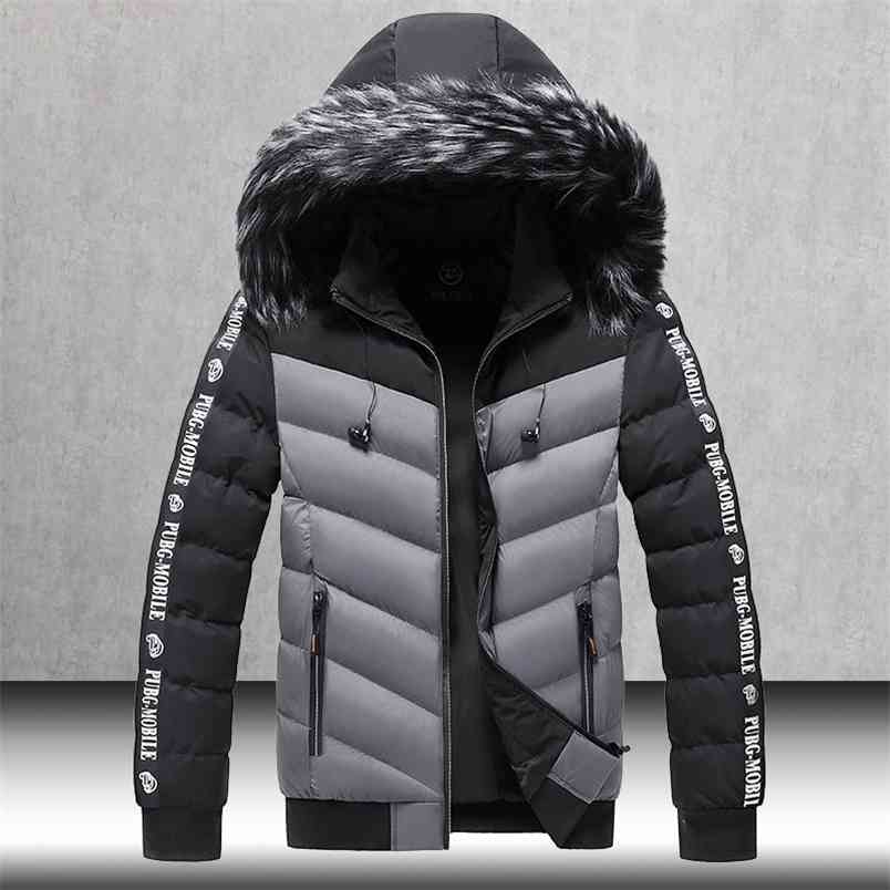 Winter Jacket Men Fur Collar Hooded Thick Warm Cotton Outwear Man Patchwork Parka and Coats Windbreaker Parkas Male M-5XL 210818