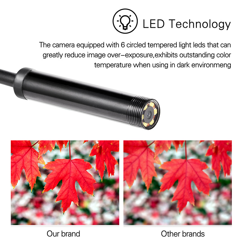 7mm 55mm Endoscope Camera Flexible IP67 Waterproof Micro USB industrial Endoscope Camera for Android Phone PC 6LED Adjustable