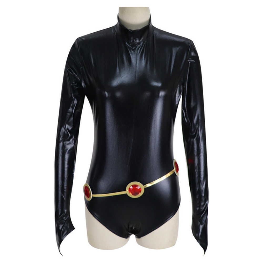 Teen Titans Super Hero Raven Cosplay Costume Women Black Bodysuit Purple Hooded Cloak Jumpsuits Halloween Party Y0913