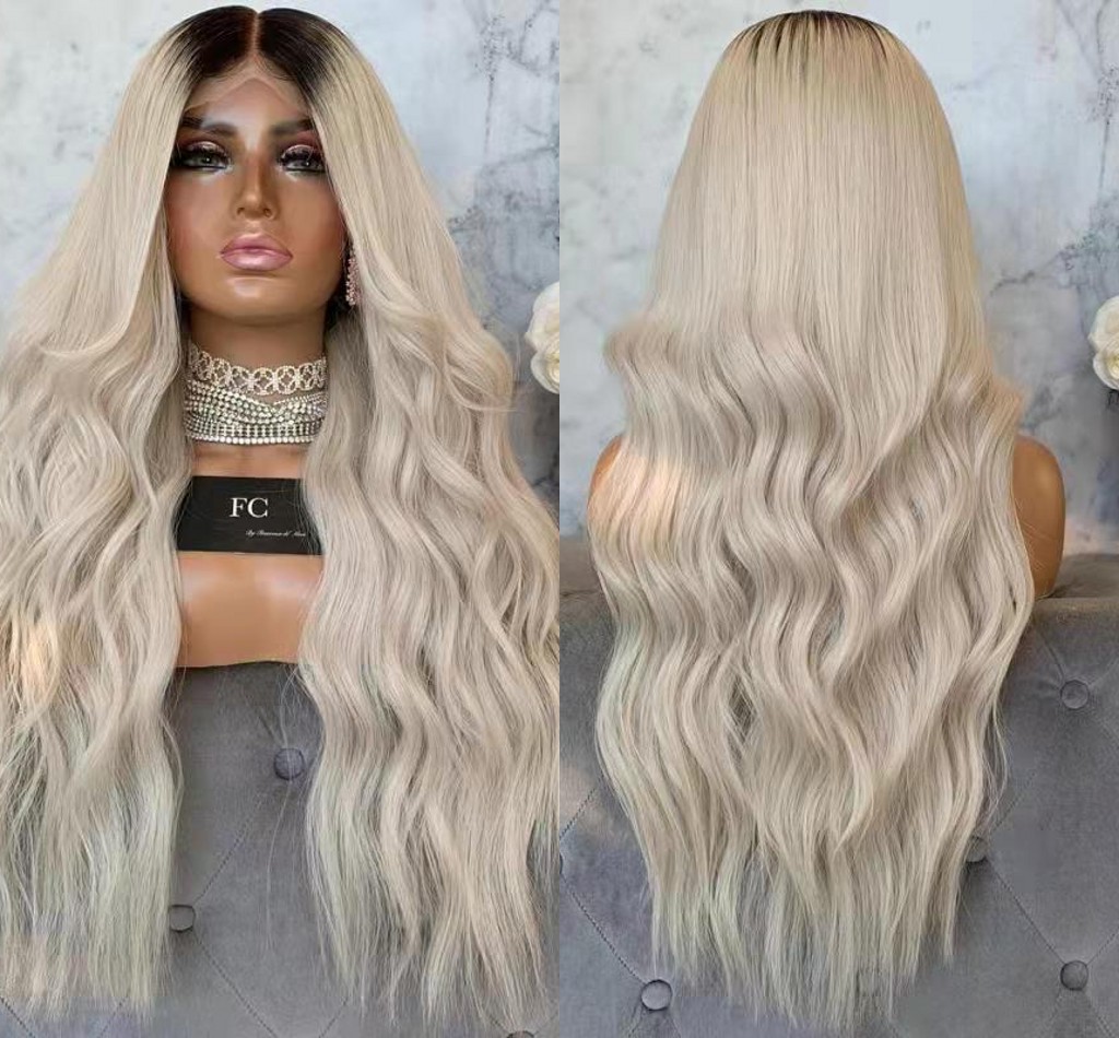 Ombre Blonde Body Wave Wigs With Baby Hair Middle Part Natural Long Wavy Synthetic Lace Front Wig For Black Women