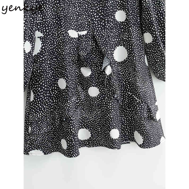 YENKYE Spring Women Vintage Polka Dot Print Dress Long Sleeve V Neck A-line Mini Casual Dress Plus Size Vestido 210515