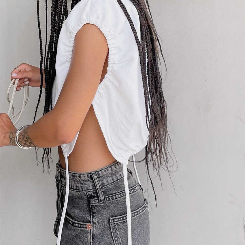 Streetwear Short Open Umbilical White Tops Summer Women Knitted Solid Loose-open Fork Hollow Out Vest 210615Z