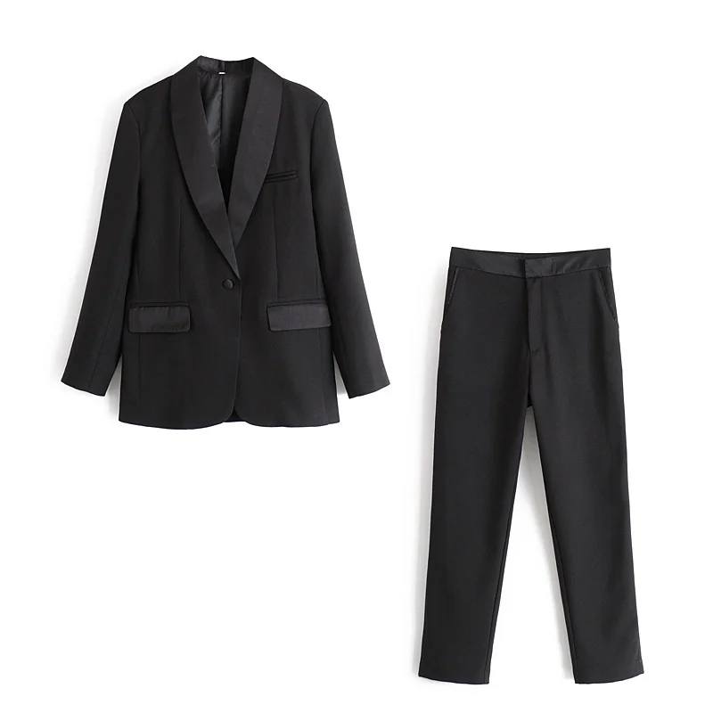 Vintage Elegant Women Black Pant Suits Fashion Pockets Single Button Notched Blazers Zipper Fly Straight Long Pants Chic Suits 210520
Vintage Elegant Women Black Pant Suits Fashion Pockets Single Button Notched Blazers Zipper Fly Straight Long Pants Chic Suits 210520