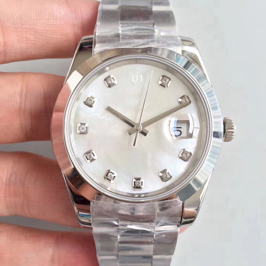 U1 ST9 Steel Silver Diamond Dial Datejust Smooth Bezel Watch 41mm 126333 126334 Automatic Mechianical Wristwatches Oyster Strap Sapphire Mov, Slivery;brown