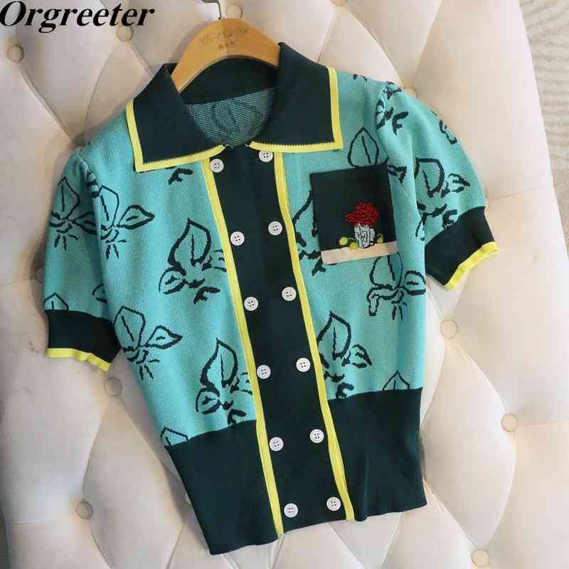 High Quality Knitted Tops Summer Double-breasted Leaves Printed Green/Pink Thin Short Sleeve Cardigan Knitwear 210525
High Quality Knitted Tops Summer Double-breasted Leaves Printed Green/Pink Thin Short Sleeve Cardigan Knitwear 210525
