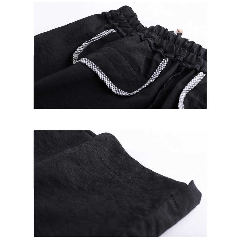 Summer shorts ladies cotton and linen elastic waist loose casual S-4XL 210714