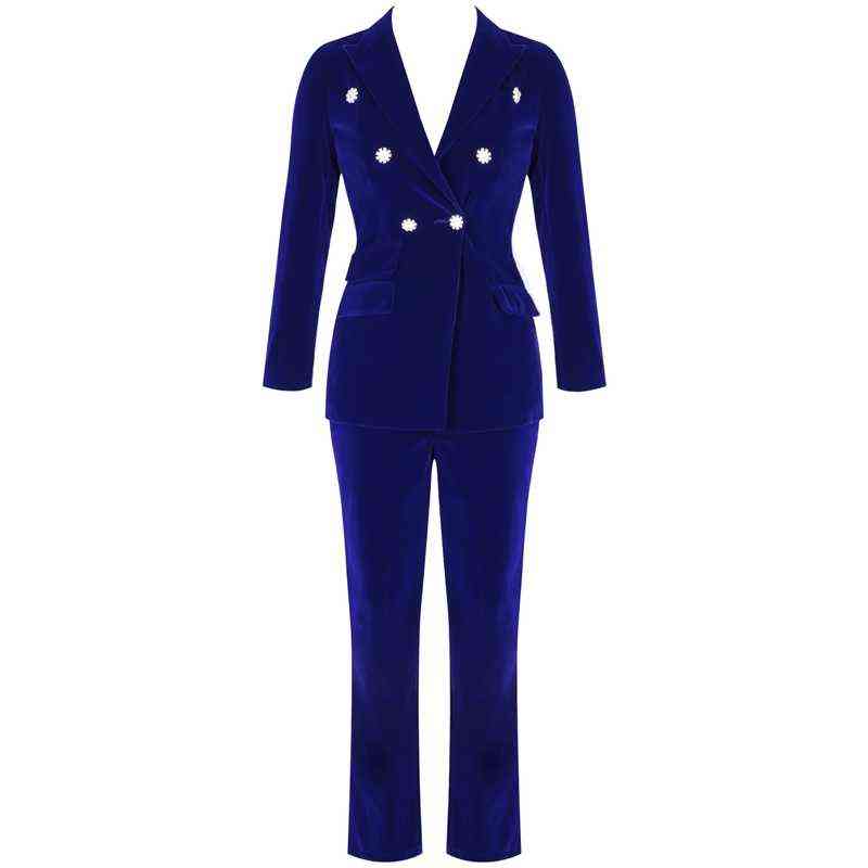 Ocstrade Summer Sets for Women Navy Blue V Neck Long Sleeve Sexy 2 Piece Outfits High Quality Two Suit 211106