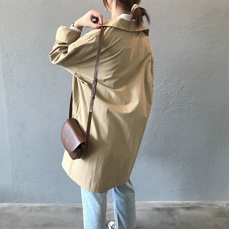 Long Trench Coat For Women Fashion Loose Cotton Overcoat With Pockets Solid Single Breasted Casual Windbreaker Outerwear 210515