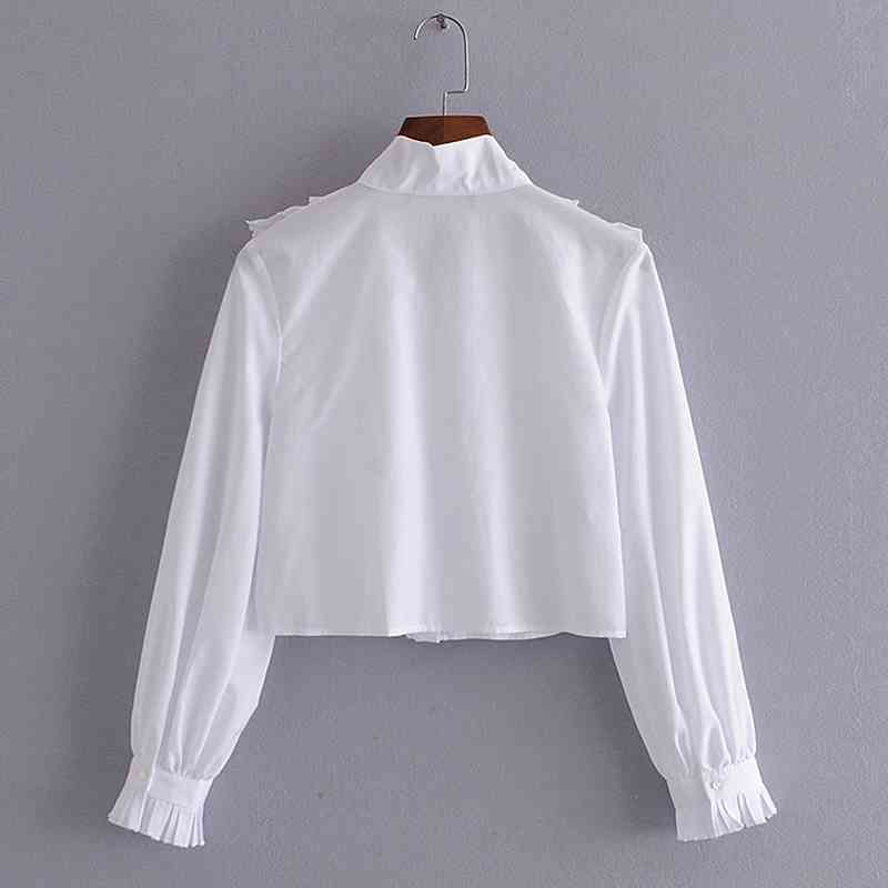 Nomikuma Crop Top Women Shirt Korean Ruffle Patchwork Sweet Tops Bow Tie Collar Long Sleeve Blouse New Short Blusas 6D953 210427