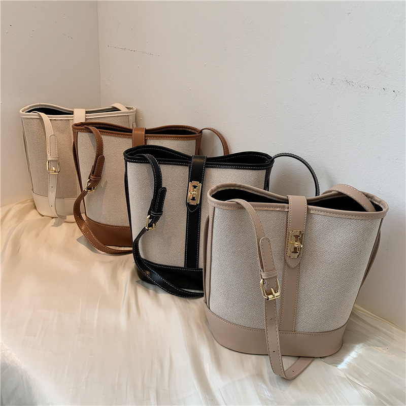 HBP Canvas Bucket Handbag Female New Simple Large Capacity Shoulder Bags Fashion French Color Colors Ladies Bag Wholesale