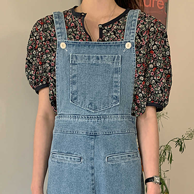 Korejpaa Women Shirt Summer Korean Chic Retro Round Neck Edging Single-Breasted Loose Versatile Floral Puff Sleeve Blouses 210526