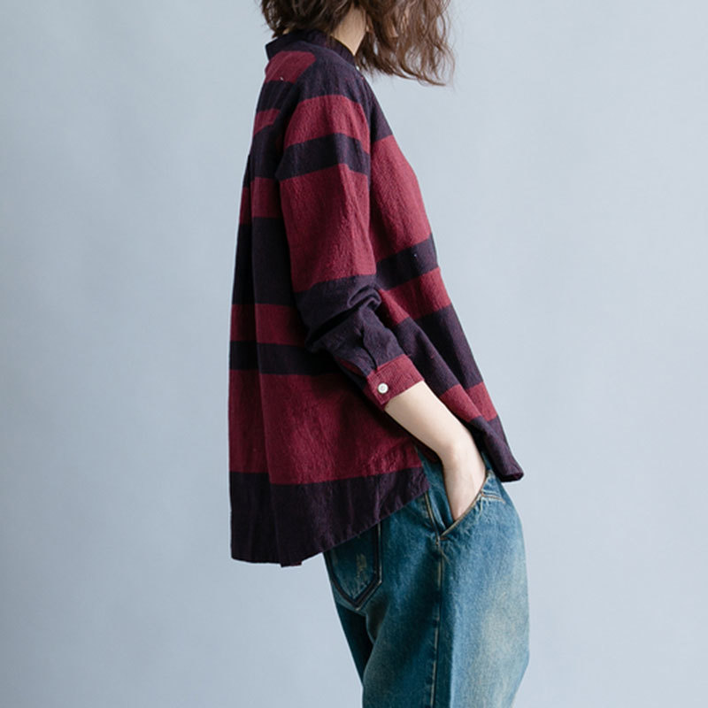 Women Blouse Shirts Long Sleeve Cotton Top Striped Casual Lady Loose Clothing Plus Size Blusas Feminina A360 210512