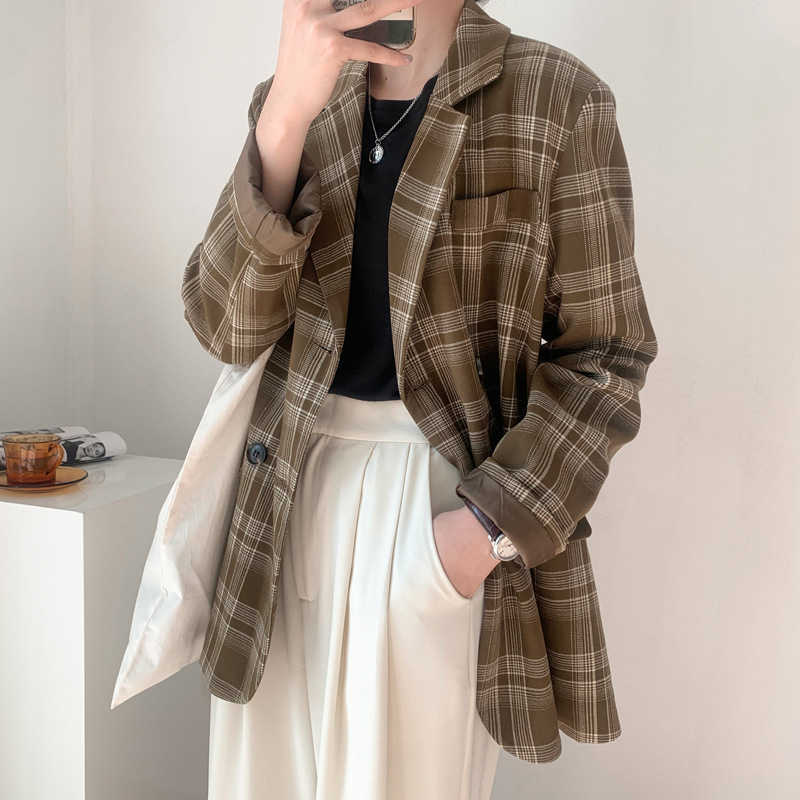 Autumn Retro Plaid Suit Jacket Women's Long Sleeve Korean-Style Loose Casual Blazer 1722 210607, Milk brown
Autumn Retro Plaid Suit Jacket Women's Long Sleeve Korean-Style Loose Casual Blazer 1722 210607, Milk brown