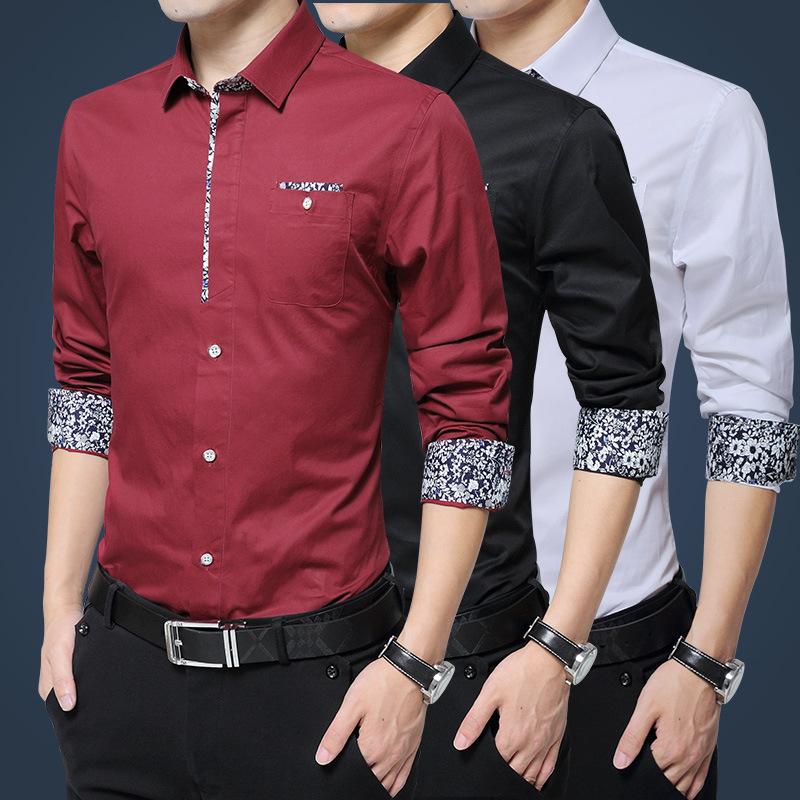 Plus Size 3XL 2021 Men Casual Shirts Non-ironing Long Sleeve Shirt Turn Down Collar Slim Mens Clothes Men's