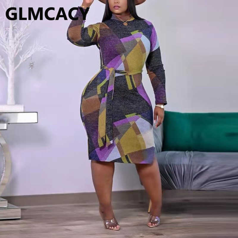 Women Long Sleeve Plaid Midi Dress Casual Slim Slit Dresses 210702
