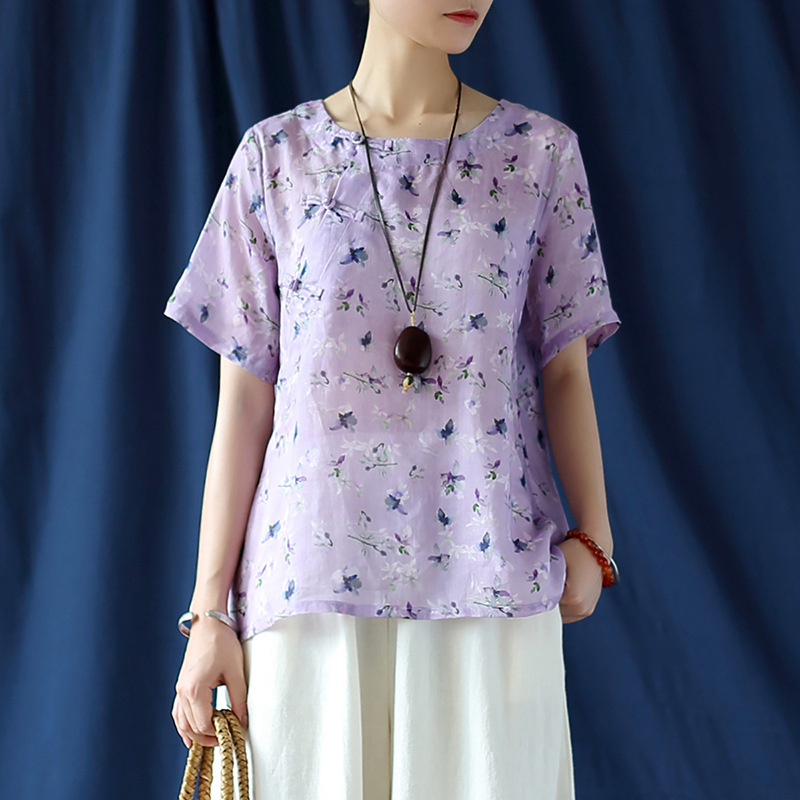 Johnature Women Chinese Style Shirts Ramie Print Floral Button Blouses Summer O-Neck Short Sleeve Vintage Female Shirts 210521, Purple
Johnature Women Chinese Style Shirts Ramie Print Floral Button Blouses Summer O-Neck Short Sleeve Vintage Female Shirts 210521, Purple