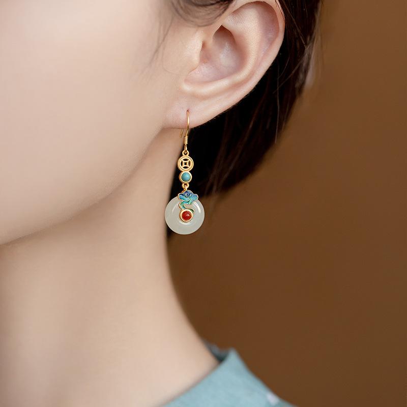 Stud Real 14K Gold Jewelry Earring Women Fine Aros Mujer Oreja Jade Earrings For Orecchini 14 K Yellow Bizuteria