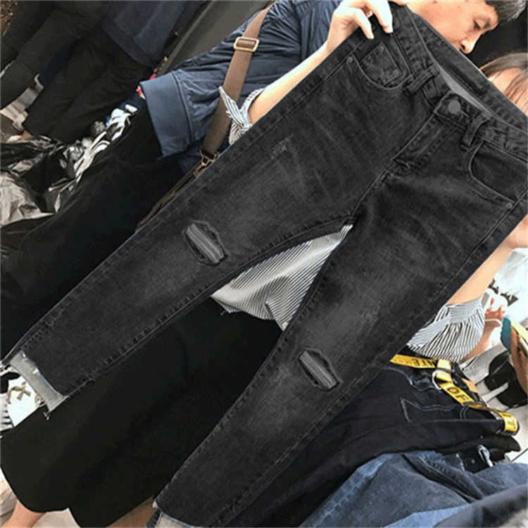 Woman Jeans Pants Large Size Women's Clothing Summer Pants High Waist Stretch Broken Holes Pants Pantalones Vaqueros Mujer H0908