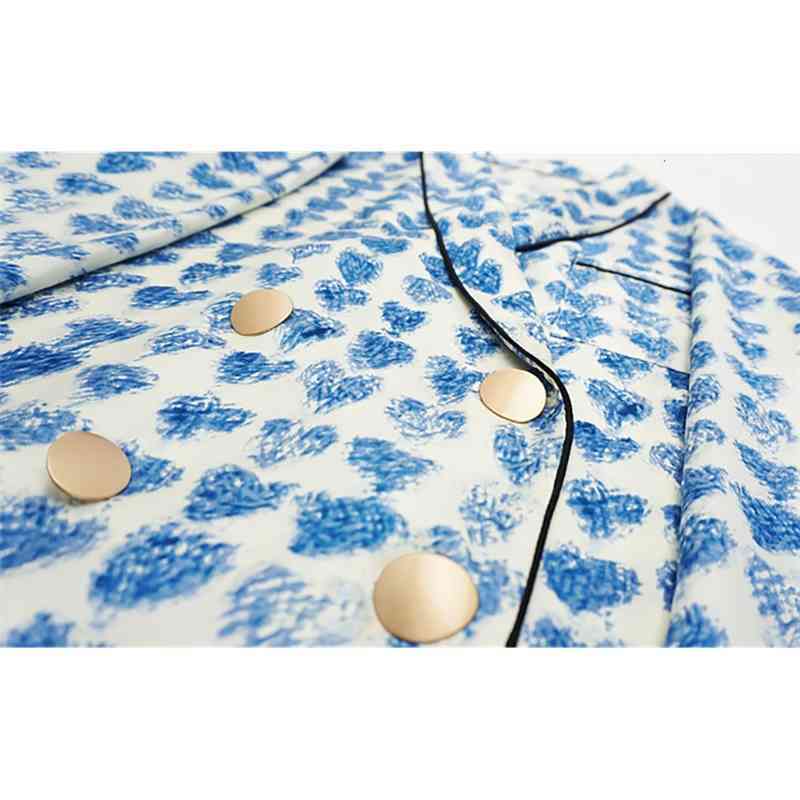 Free Elegant Women's Satin Printed Blazer Set Lapel Long Sleeve Double Breasted & High Waist Shorts 210524