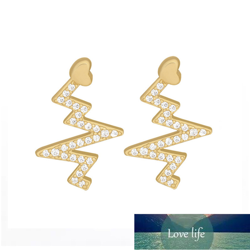 Women Creative Heart Electrocardiogram Stud Earrings Korean Versatile Rhinestone Heartbeat Earrings New Fashion Jewelry Factory price expert design Qu