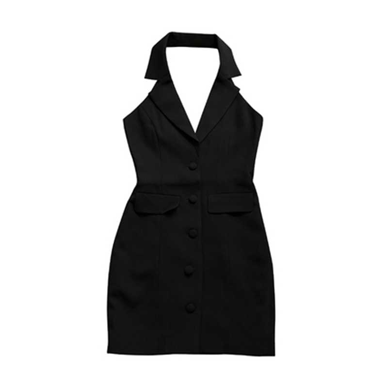 TWOTWINSTYLE Black Backless Dress For Women Halter Collar Sleeveless High Waist Sexy Mini Dresses Female Summer Fashion 210517
