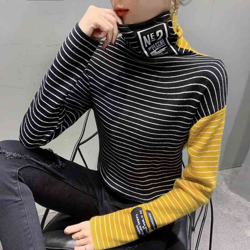 Slim Striped Letter Print Sweater Turtleneck Women Winter Warm Knitted Long Sleeve Knit Mujer Elegant Lady 210603, White
Slim Striped Letter Print Sweater Turtleneck Women Winter Warm Knitted Long Sleeve Knit Mujer Elegant Lady 210603, White