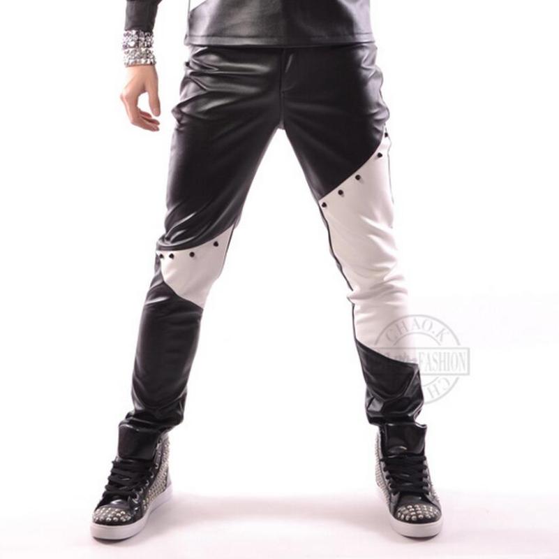 The United Europe States Large Size Black And White Pu Leather Stitching Rivets Dj Hip-hop Men Singer Casual Clothing /s-5xl Men's Jackets