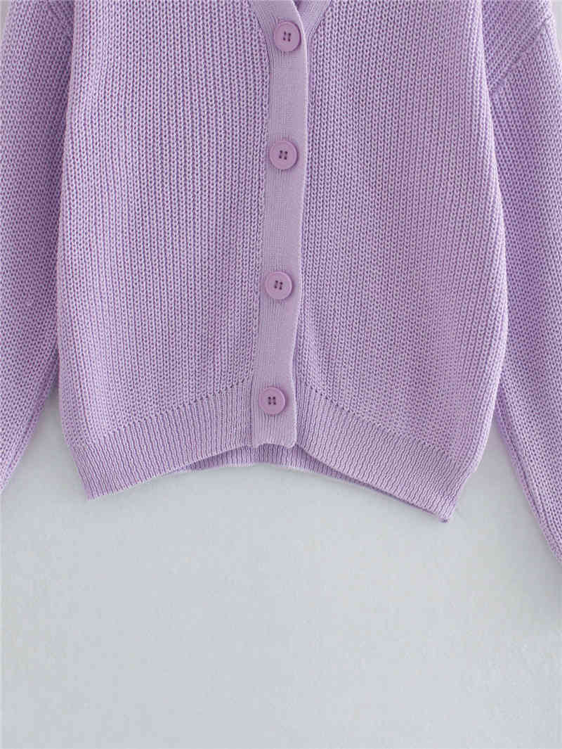 Purple drop-shoulder sleeves V-neck thin slim solid stretch autumn winter knitted sweaters cardigans for woman 210508