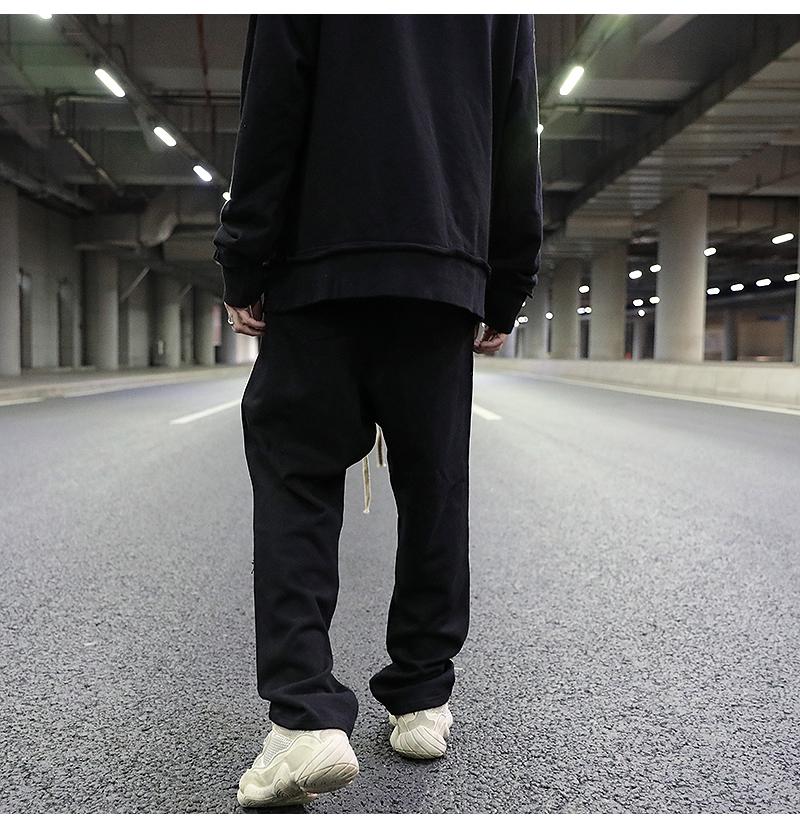 Dark Wind Hole Knife Cut Straight Loose Terry Draping Guard Pants Hip-hop Black All-match Cotton Casual Men Men's